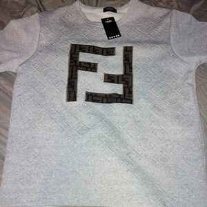Fendi Gray and Brown Logo Blouse